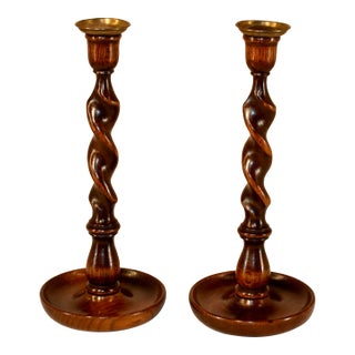 Pair of 19th Century Oak Candlesticks For Sale