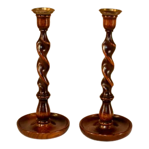 Pair of 19th Century Oak Candlesticks