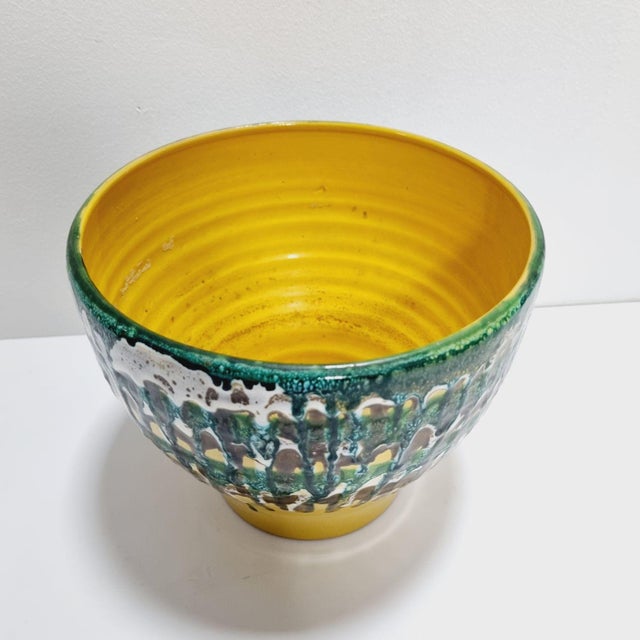 Vintage Bohemian Ceramic Planter in Green and Lemon Yellow, 1950s For Sale - Image 3 of 11