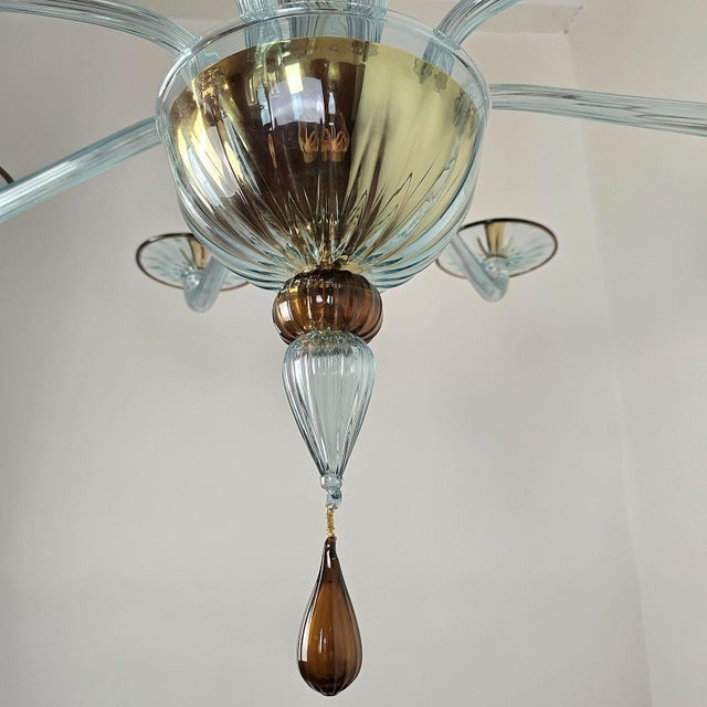 Glass 1980s Blue and Brown Murano Glass Chandelier For Sale - Image 7 of 12