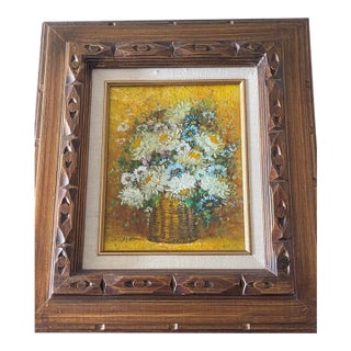 Mid 20th Century Impasto Floral Still Life Painting, Signed, in Carved Wood Frame For Sale