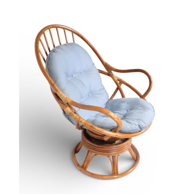 Mid 20th Century Mid 20th Century Bamboo Swivel Lounge Chair and Ottoman For Sale - Image 5 of 6