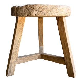 Vintage Elm Wood Wheel Table in Natural Finish For Sale