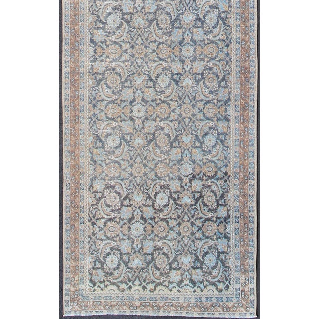 Measures: 2'10 x 14'8. Antique Persian Tabriz Runner with Allover Floral Design in Soft Blue and Taupe. Keivan Woven Arts...