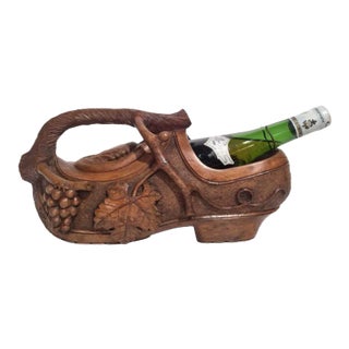 Early 20th Century French Black Forest Carved Walnut Clog Wine Holder For Sale