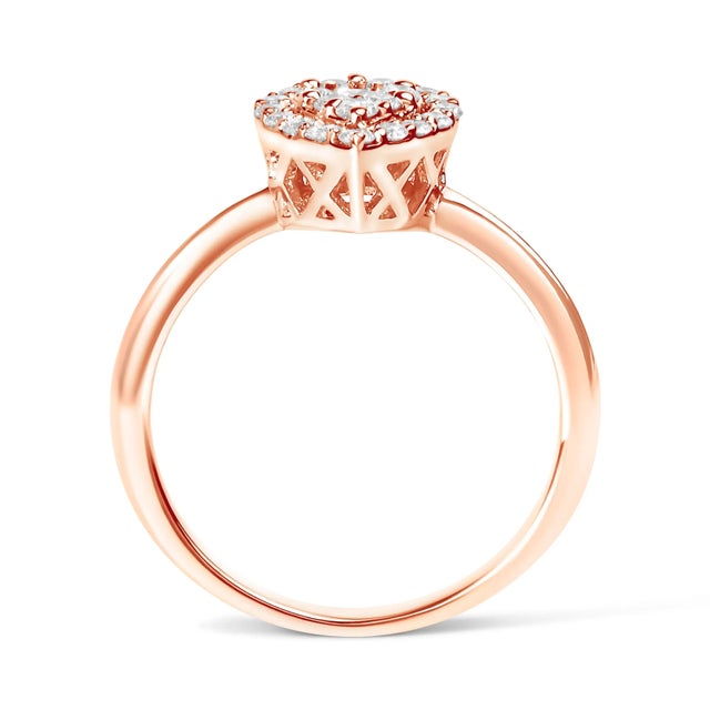 Early 21st Century 10K Rose Gold 3/8 Cttw Composite Diamond Pear Shaped Halo Promise Ring (I-J Color, I2-I3 Clarity) - Size 8 For Sale - Image 5 of 7