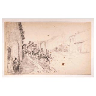 Edouard Dufeu, Carriage, Charcoal Drawing, Late 19th Century For Sale