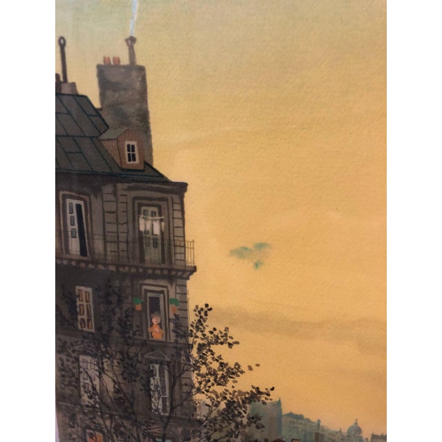 Green Michel DelacroixHand signed Folk Art Naive lithograph on Arches paper Paris Evening Cafe Scene For Sale - Image 8 of 8