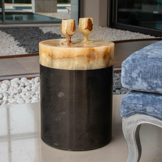Contemporary Round Black Marble and Onyx Side Table by Forzini For Sale - Image 3 of 9