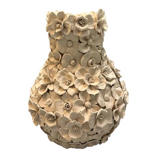 Early 21st Century Handmade Flower Ceramic Vase Medium White For Sale