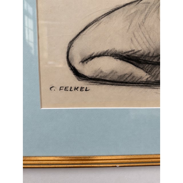 Carl Felkel, Female Nude Charcoal Drawing, Chalk and Charcoal, Framed For Sale - Image 4 of 8