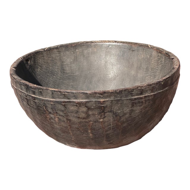Vintage African Tazawat Wooden Milk Bowl 12 1/4” - 12 1/2” Diameter X 6 1/2” H For Sale