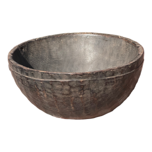 Vintage African Tazawat Wooden Milk Bowl 12 1/4” - 12 1/2” Diameter X 6 1/2” H