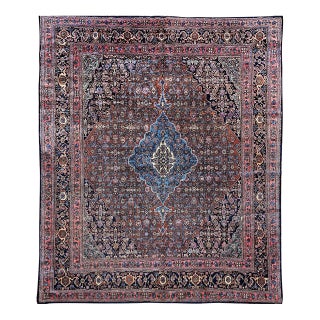 Vintage Persian Bibikabad Rug, Hand-Knotted Wool, Herati Geometric Pattern, Rust Red & Blue, 9x12 For Sale
