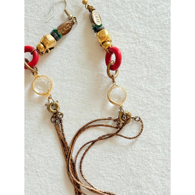 Vintage 1990s Gothic Tribal Brass Skull Shoulder Duster Earrings, Pair For Sale - Image 13 of 14