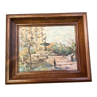 1950’s Original Impressionist Cityscape Park Painting For Sale