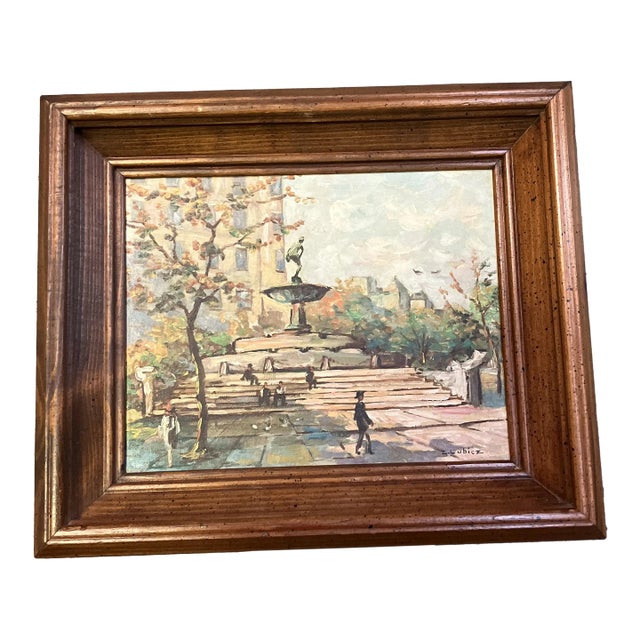 1950’s Original Impressionist Cityscape Park Painting For Sale