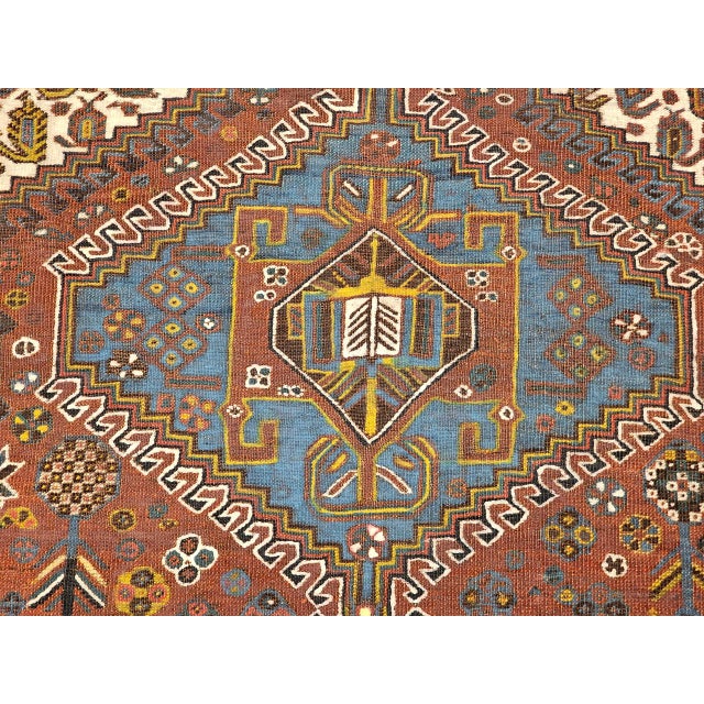 Vintage Persian Qashqai Tribal Area Rug, Hand-Knotted Wool, Geometric Medallions, 4x6, Rust & Navy For Sale - Image 14 of 16