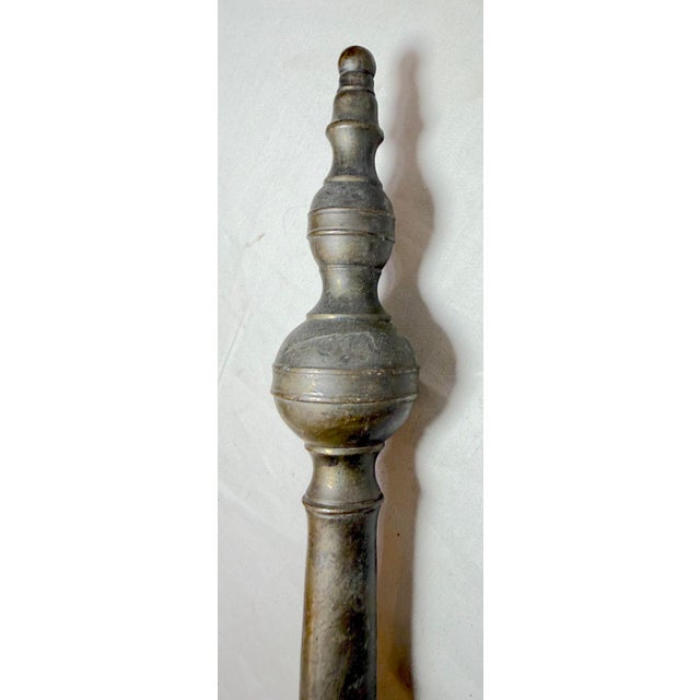 English Antique 18th Century Wrought Iron Turned Brass English Fireplace Tongs Tool 23 For Sale - Image 3 of 11