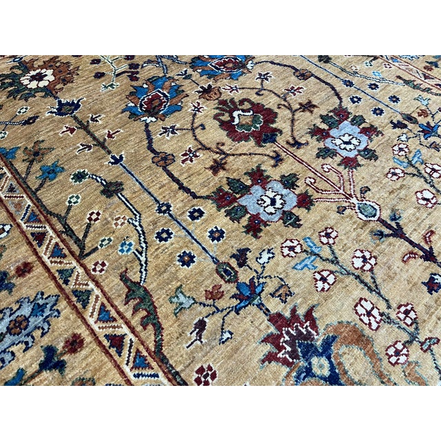 Persian Style Sultani Floral Wool Rug in Golden Beige, Burgundy and Blue, 5'2" X 6'6" For Sale - Image 15 of 17