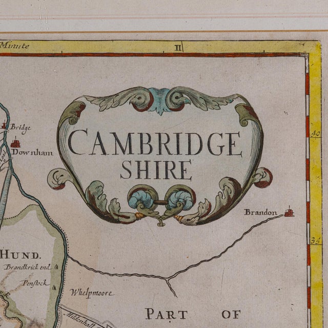 Wood 1700's Antique County Map Cambridgeshire For Sale - Image 7 of 12