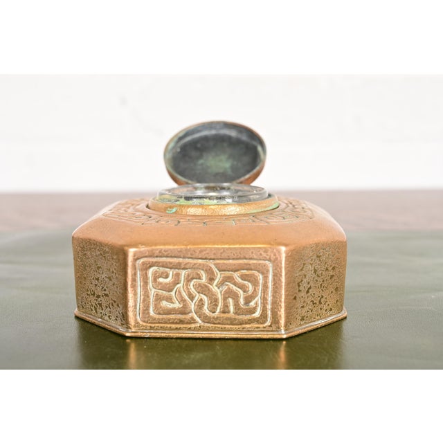 Metal Tiffany Studios New York Zodiac Bronze Doré Inkwell For Sale - Image 7 of 12