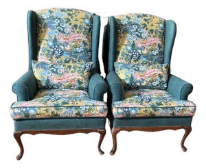 Pair of Vintage Reupholstered Wing Chairs