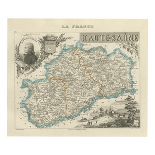 Antique Map of the Haute-Saone, Vesoul and Gray by Vuillemin, 1860 For Sale