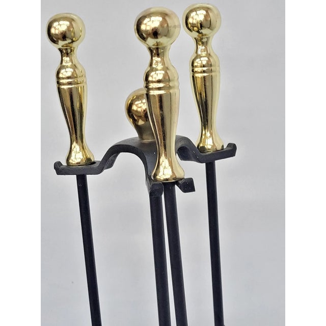 Metal Vintage Brass & Cast Iron Fireplace Mantel Tools For Sale - Image 7 of 8