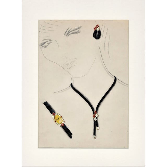 Matted Original French Jewelry Fashion Design in Gouache For Sale In New York - Image 6 of 6