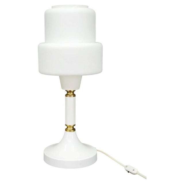Opaline Glass and Brass Table Lamp from Drukov, Czechoslovakia, 1970s For Sale - Image 10 of 10