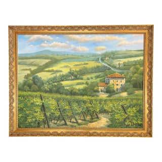 Tuscan Countryside Impressionist Oil Painting, Framed For Sale