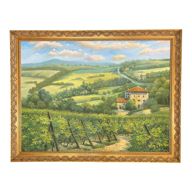 Tuscan Countryside Impressionist Oil Painting, Framed For Sale