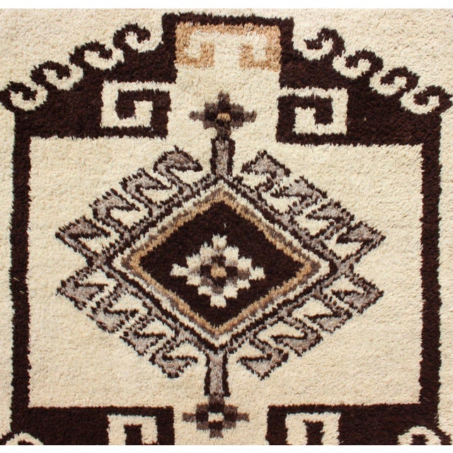Bold Vintage Turkish Tulu Gallery Rug With Tribal Design in Dark Brown and Cream 3'4 X 11'2 For Sale - Image 12 of 12