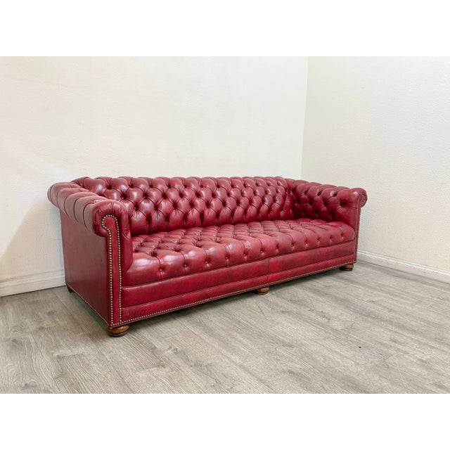 Red Chesterfield Leather Sofa For Sale - Image 9 of 11