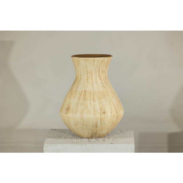 Large Artisan Ceramic Vase with Textured Drip Glaze and Flared Neck For Sale - Image 14 of 18