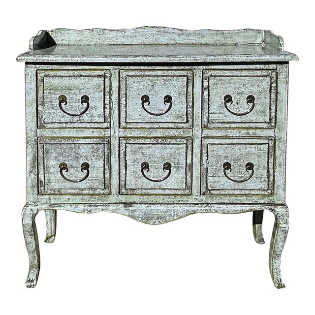 Distressed Pale Blue Curved Legs 6 Drawers Dresser Credenza Side Table For Sale