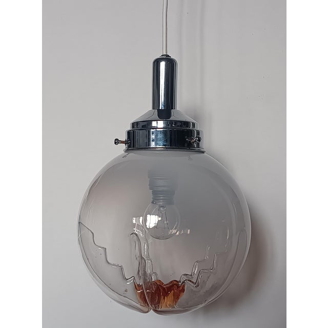 Black Vintage Murano Glass Globe Pendant Lamp from Mazzega, Italy, 1970s For Sale - Image 8 of 8