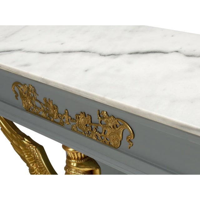 Neoclassical A Pair of Empire Revival Consoles With Gilded Sphinxes and Marble Tops For Sale - Image 3 of 17