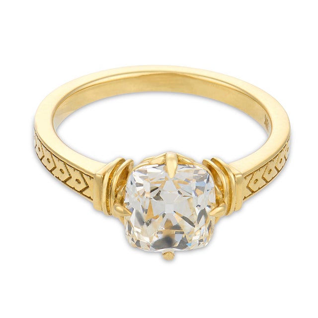 Modern Gia 2.02 Carat Old Mine Cut Diamond 18k Yellow Gold Engagement Ring, Size 6.5 For Sale - Image 3 of 8