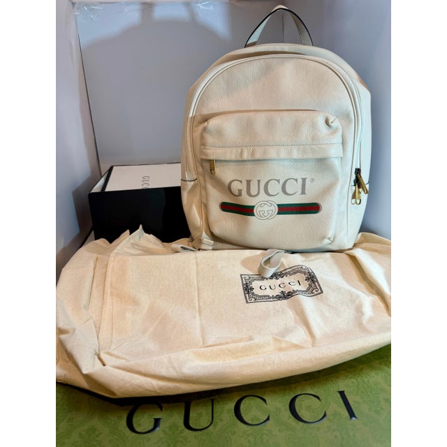 Gucci Logo Cripto Print Leather Ivory 100% Authentic W/ BOX! Unisex Backpack For Sale - Image 11 of 18