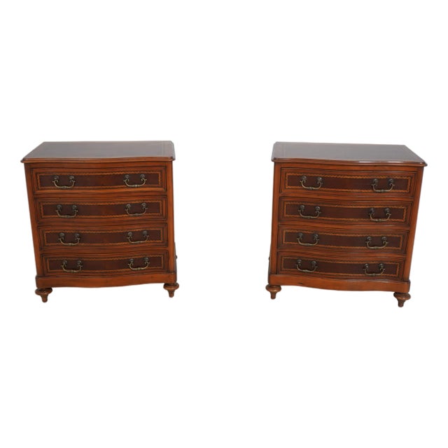Pair of Alfonso Marina Mahogany Bow Front Inlaid Nightstands For Sale