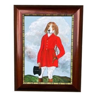 Contemporary Foxhound Dog Small Print by Judy Henn Vintage Frame For Sale