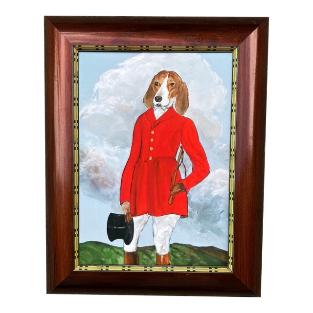 Contemporary Foxhound Dog Small Print by Judy Henn Vintage Frame For Sale
