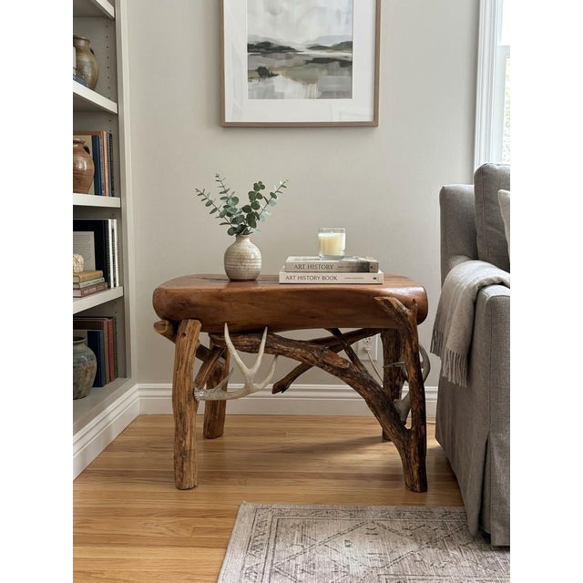 Rustic Live-Edge and Antler Accent Table For Sale - Image 4 of 10