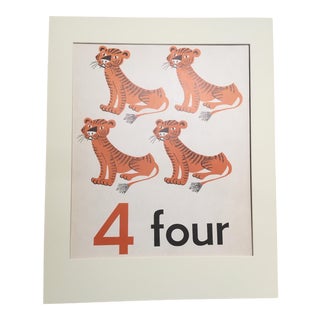 Vintage Mid Century Teaching Poster, Numbers - "4" For Sale