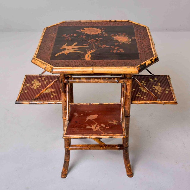 Late 19th Century Victorian English Tiger Bamboo Chinoiserie Book Table With Folding Shelves For Sale - Image 5 of 13