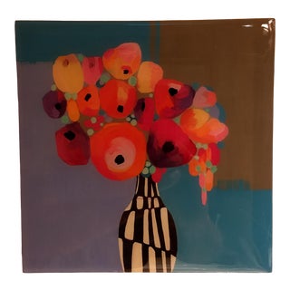 Contemporary Modernist Floral Still Life Mixed-Media Painting by Karen Kohtz, Framed For Sale