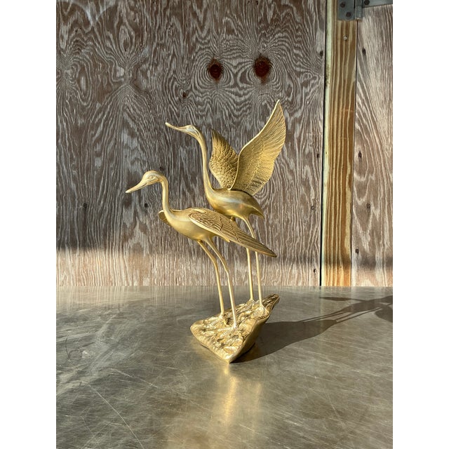 Metal Vintage Boho Brass Cranes For Sale - Image 7 of 10