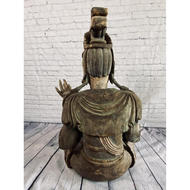 Brown 18th Century Monumental Chinese Polychromed Seated Guanyin Statute For Sale - Image 8 of 18